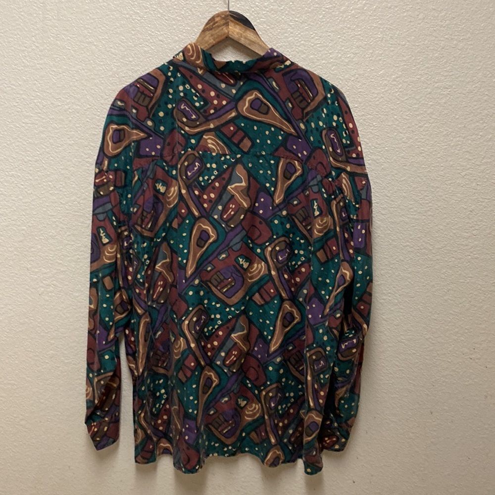 Chiamare Silk Abstract Print Button Down Shirt Xl - image 5